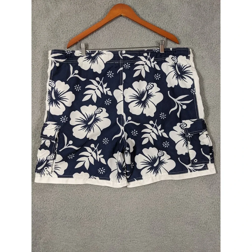 Faded Glory Swim Board Short Men L 36-38 Dark Navy White Floral Surfer Y2K